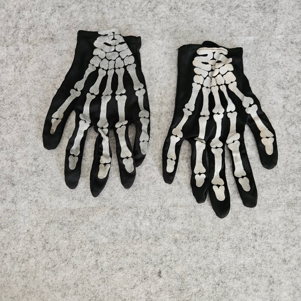 Unisex Skeleton Bone Print Gloves Black White Full Finger Goth Costume Accessory